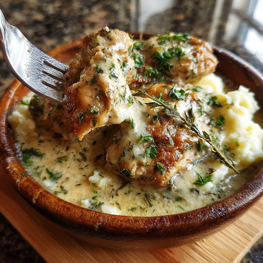 Slow Cooker Creamy Herb Chicken with Mashed Potatoes
